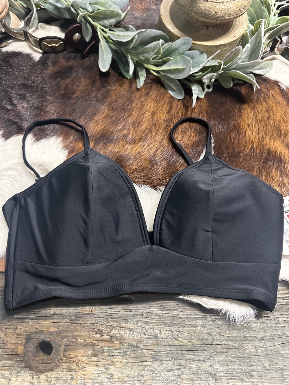 NWT Time and Tru Black Bikini Top with Adjustable Straps